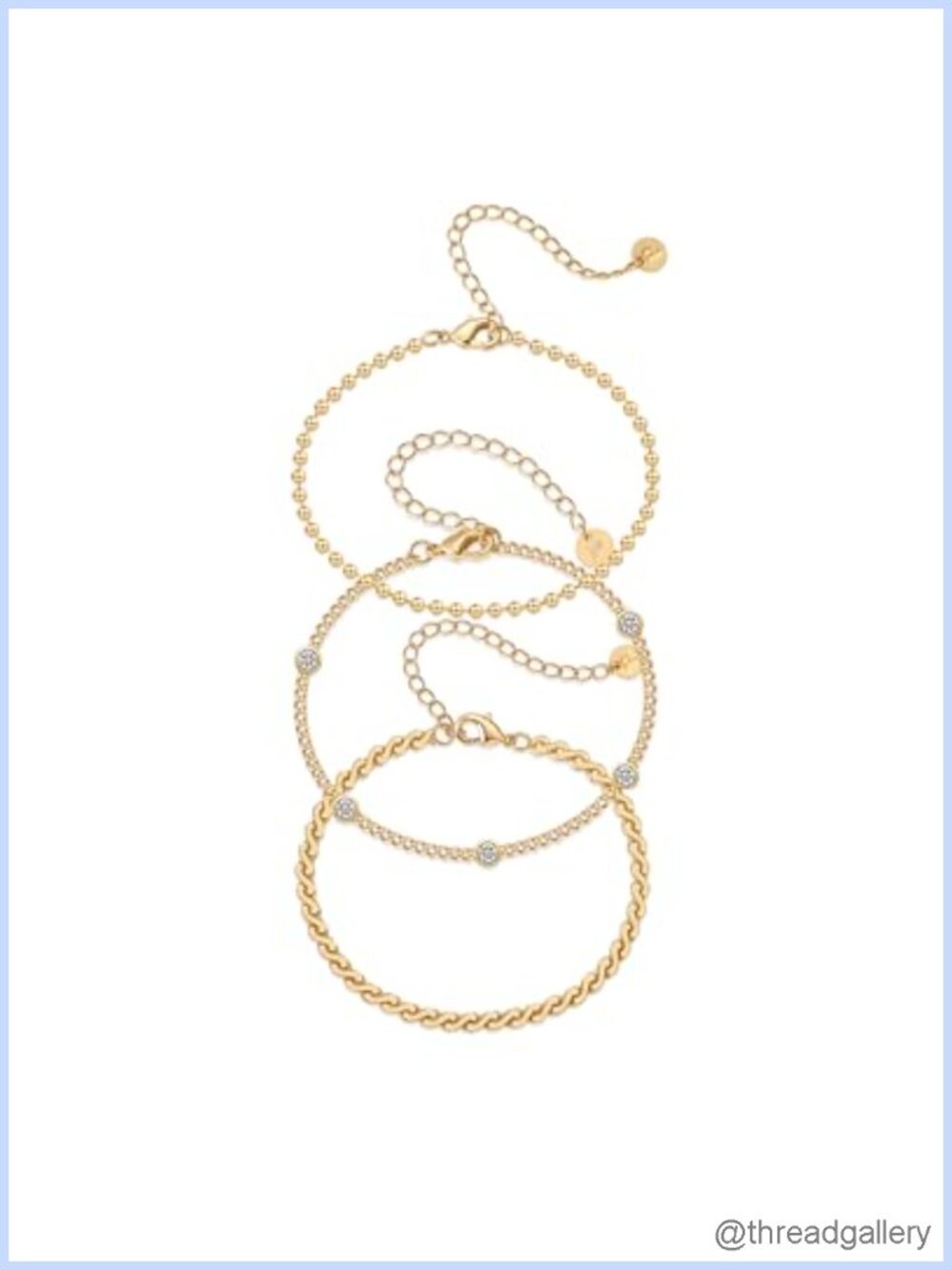 18K Gold Plated Chain Bracelet Set Stackable Paperclip Snake Rope Figaro